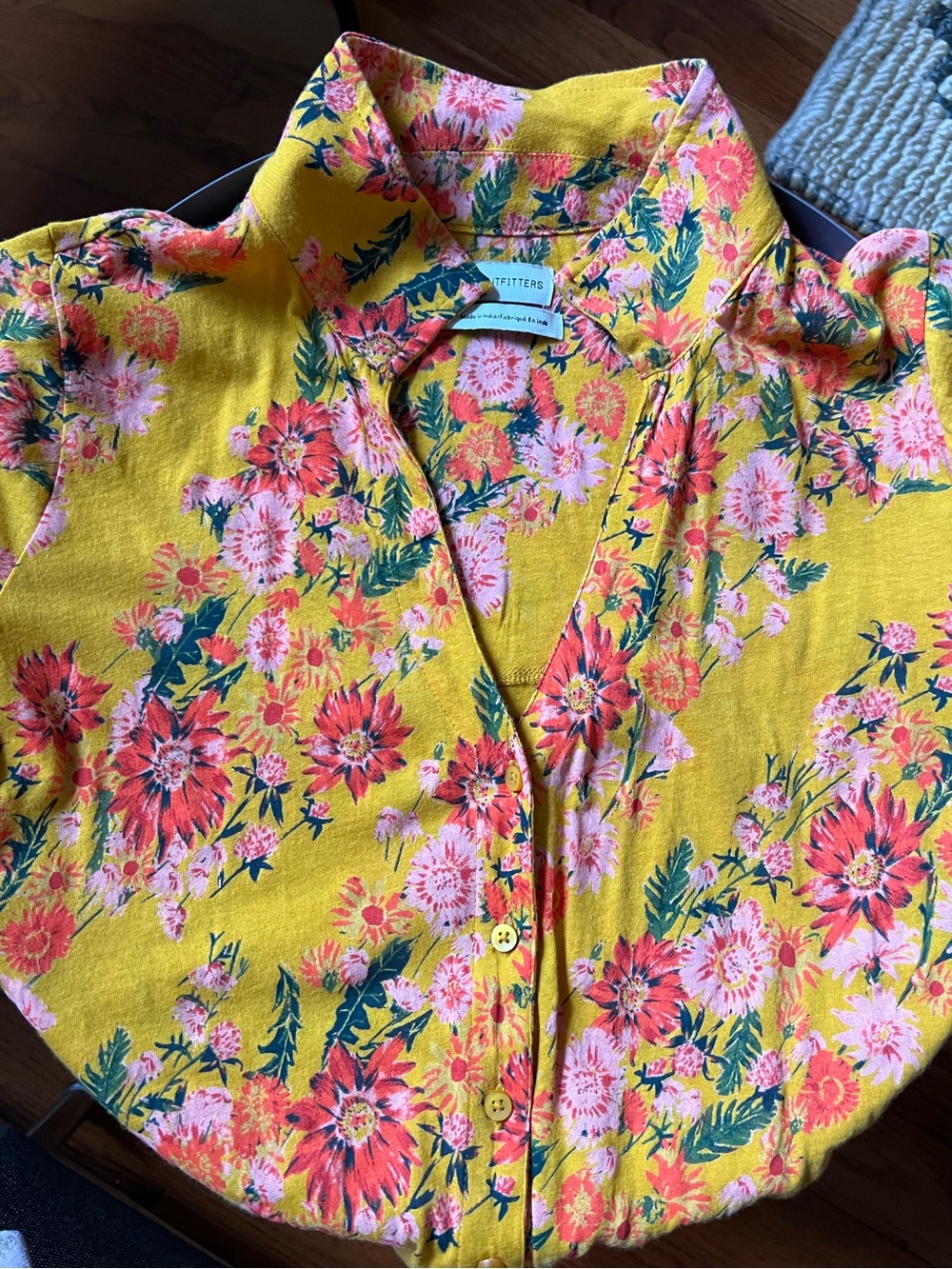 Urban Outfitters Mustard Yellow Floral Top with Pink Blooms